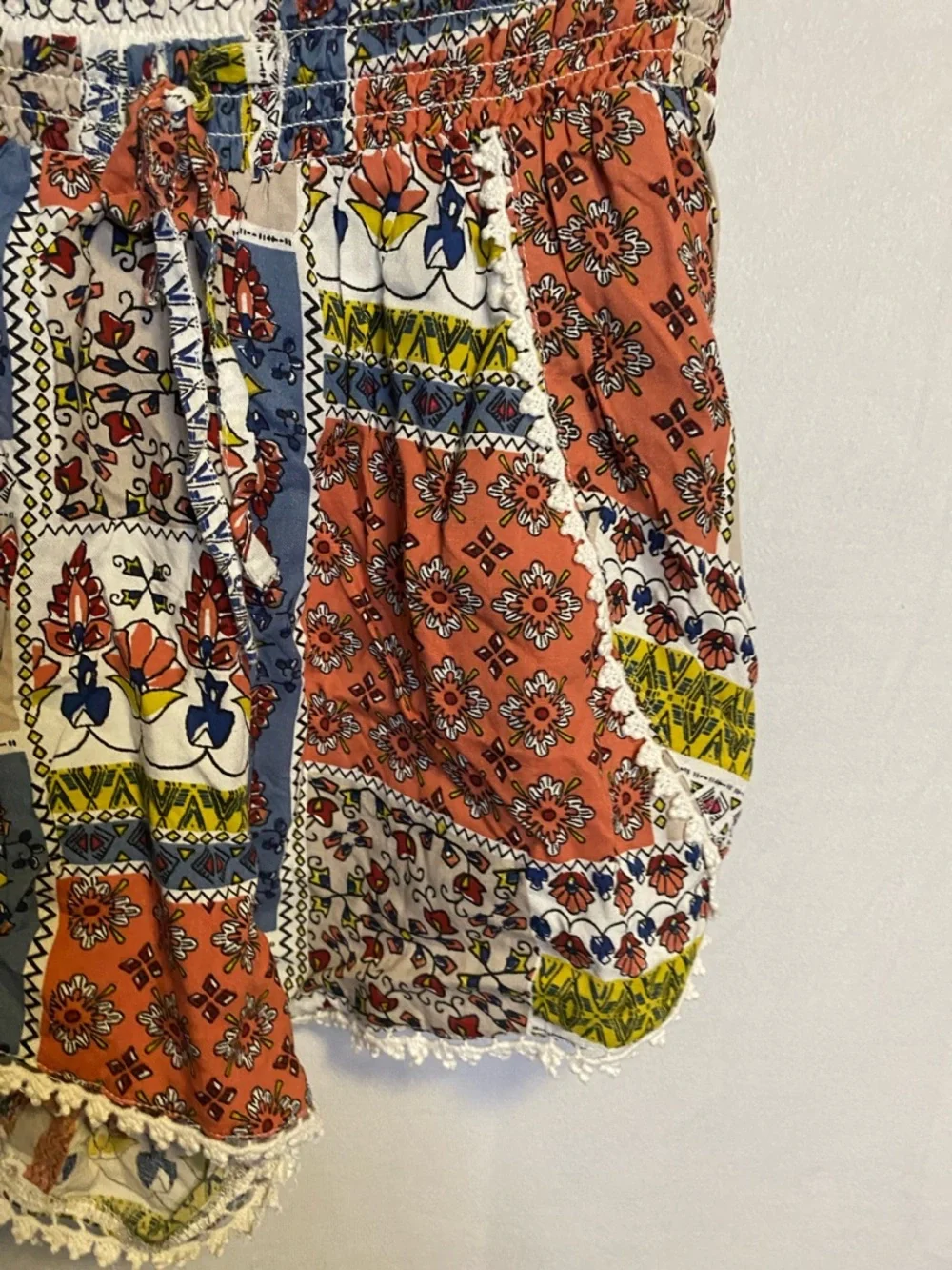 Primark Patchwork Floral High Waist Shorts - Red, Blue, Cream - Picture 3 of 6